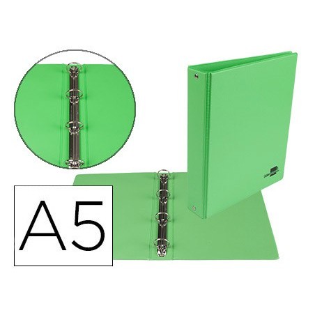 CARPETA DE 4 ANILLAS 25 MM REDONDAS LIDERPAPEL A5 CARTON FORRADO PVC VERDE