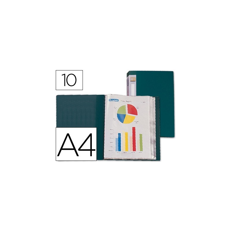 CARPETA LIDERPAPEL PERSONALIZA 31703 10 FUNDAS POLIPROPILENO DIN A4 VERDE LOMO PERSONALIZABLE