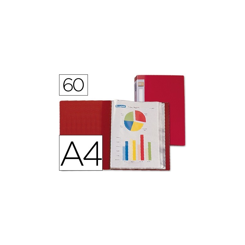 CARPETA LIDERPAPEL PERSONALIZA 31740 60 FUNDAS POLIPROPILENO DIN A4 ROJA LOMO PERSONALIZABLE