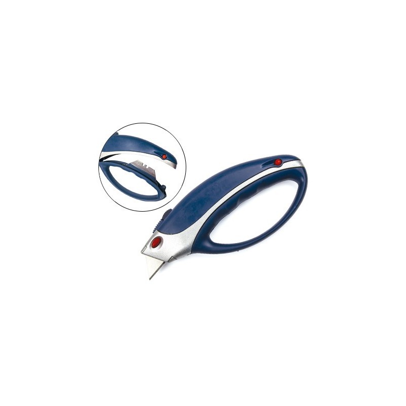 CUTER Q-CONNECT XS6200 METALICO ANCHO AZUL Y GRIS CON MANGO DE PLASTICO Y COMPARTIMENTO PARA CUCHILLAS