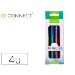 ROTULADOR Q-CONNECT FLUORESCENTE PUNTA BISELADA FABRICADO PET RECICLADO CAJA DE 4 UNIDADES COLORES SURTIDOS