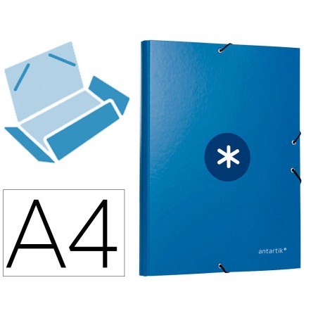 CARPETA LIDERPAPEL ANTARTIK GOMAS A4 3 SOLAPAS CARTON FORRADO AZUL OSCURO