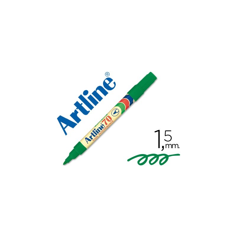ROTULADOR ARTLINE MARCADOR PERMANENTE EK-70 VERDE -PUNTA REDONDA 1.5 MM -PAPEL METAL Y CRISTAL
