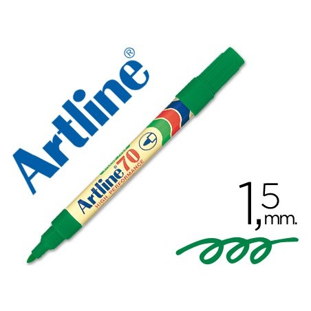 ROTULADOR ARTLINE MARCADOR PERMANENTE EK-70 VERDE -PUNTA REDONDA 1.5 MM -PAPEL METAL Y CRISTAL