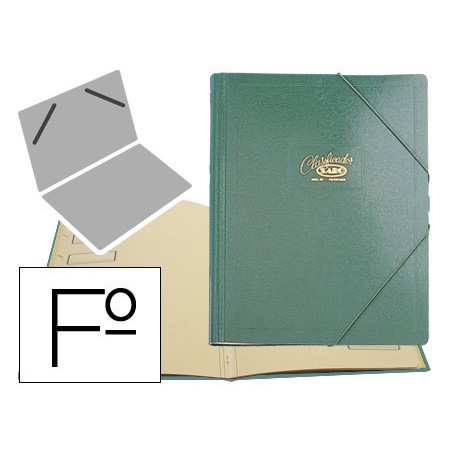 CARPETA CLASIFICADOR CARTON COMPACTO SARO FOLIO VERDE -12 DEPARTAMENTOS