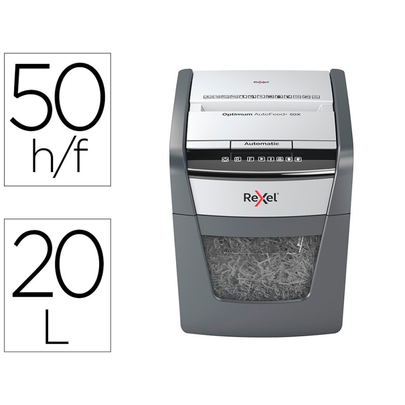 DESTRUCTORA DE DOCUMENTOS REXEL OPTIMUM AUTOFEED+ 50X EU CAPACIDAD DE CORTE 50 HOJAS DESTRUYE GRAPAS Y CLIPS