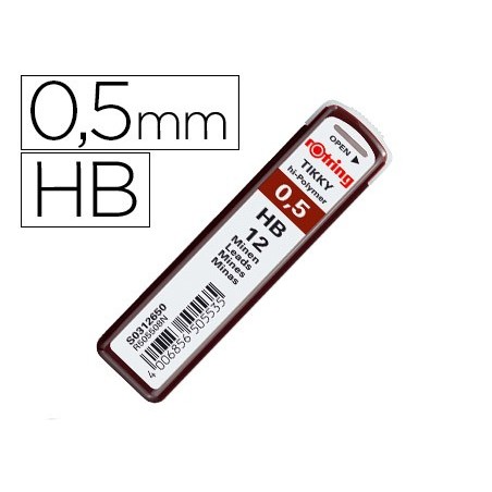 MINAS ROTRING GRAFITO 0,5 MM HB ESTUCHE DE 12 MINAS