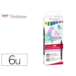 ROTULADOR TOMBOW ACUARELABLE DOBLE PUNTA FINA/PINCEL COLORES PASTEL CAJA DE 6 UNIDADES COLORES SURTIDOS