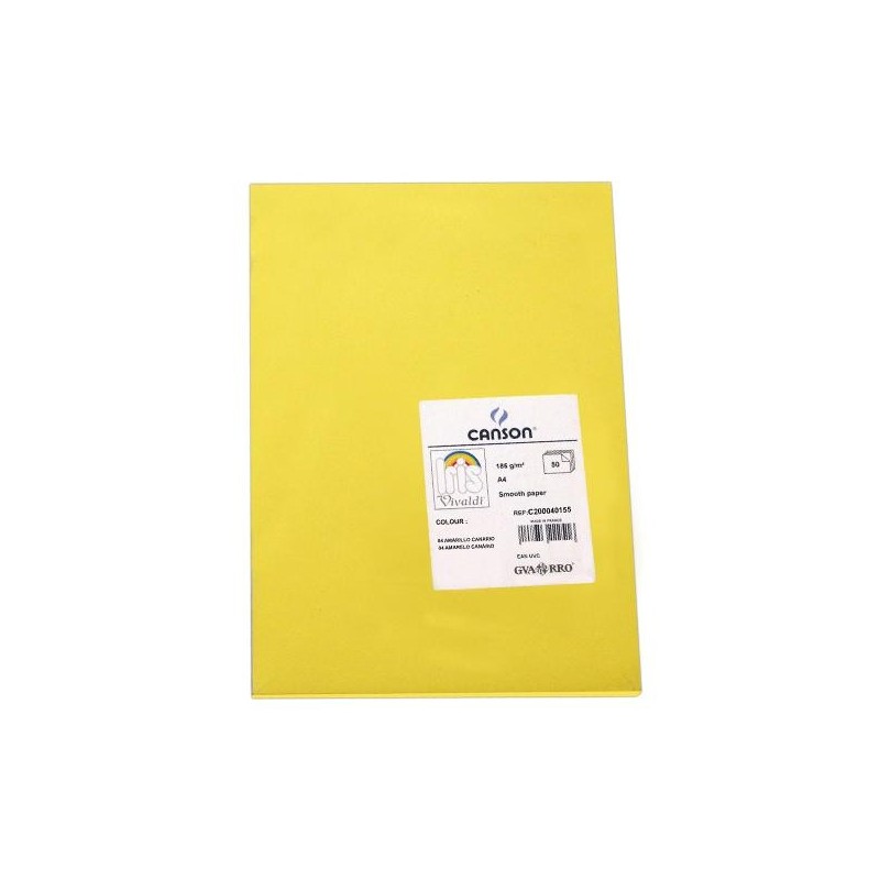Cartulina Canson Iris - A4 - 185 g - Color amarillo canario (PACK INDIVISIBLE DE 50 UNIDADES) Cartulina Canson Iris - A4 - 185 g - Color amarillo canario (PACK INDIVISIBLE DE 50 UNIDADES)
