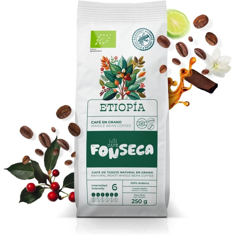 Café en grano Etiopía 100% arábica. Notas florales