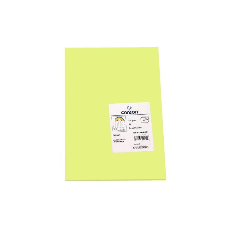 Cartulina Canson Iris - A4 - 185 g - Color verde manzana (PACK INDIVISIBLE DE 50 UNIDADES) Cartulina Canson Iris - A4 - 185 g - Color verde manzana (PACK INDIVISIBLE DE 50 UNIDADES)