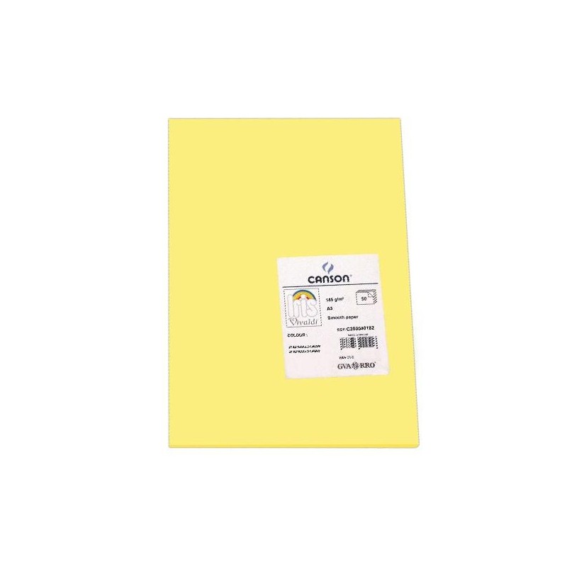 Cartulina Canson Iris - A3 - 185 g - Color amarillo limón (PACK INDIVISIBLE DE 50 UNIDADES)