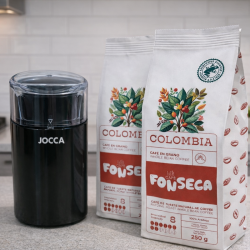 Pack Molinillo Eléctrico Café JOCCA 60g + 2x250g Café Colombia 100% Arábica