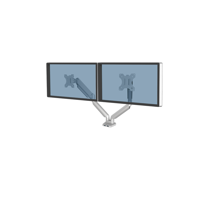 Brazo doble para monitor Fellowes Platinum Series ajustable para dos pantallas con soporte ergonómico para escritorio.