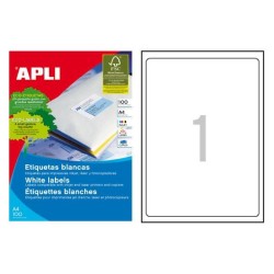 Etiquetas Apli - Permanentes - 199,6 x 289,1 mm - Inkjet, láser, fotocopiadora - Color blanco - Pack 100 etiquetas