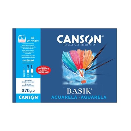 Papel acuarela y témpera Canson Basik - - A3 - 370 g - Pack 6 hojas