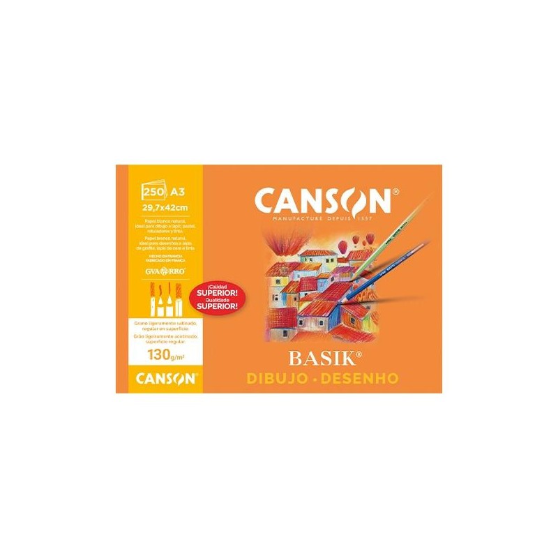 Papel de dibujo Canson Basik - Microperforado - A3 - 130 g (PACK INDIVISIBLE DE 250 UNIDADES)