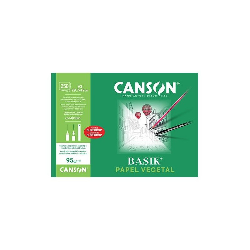 Papel vegetal Canson Basik - A3 - 90-95 g (PACK INDIVISIBLE DE 250 UNIDADES)