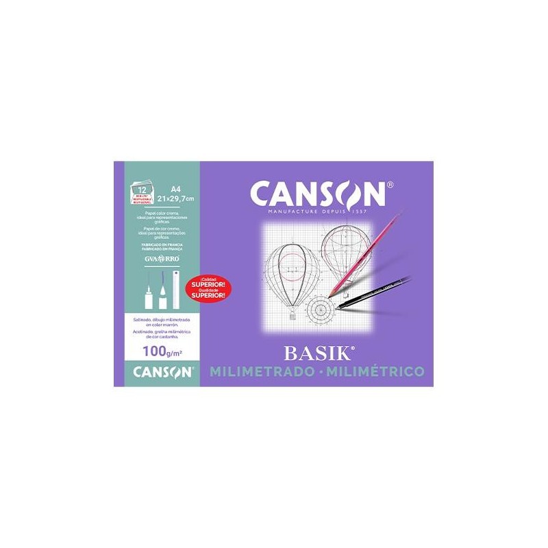 Papel milimetrado Canson Basik - A4 - 100 g - Pack 12 hojas