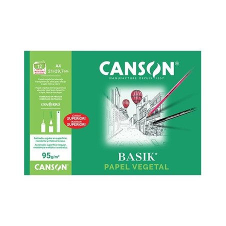 Papel vegetal Canson Basik - A4 - 90 g - Pack 12 hojas