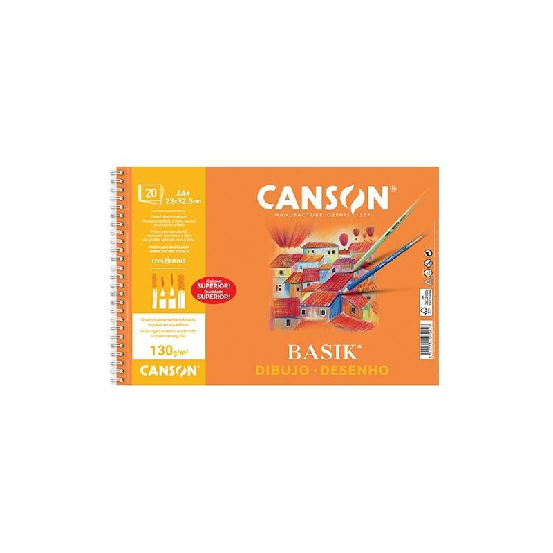 Bloc papel de dibujo Canson Basik - Microperforado - A4+ - 130 g - Pack 20 hojas Bloc papel de dibujo Canson Basik - Microperforado - A4+ - 130 g - Pack 20 hojas