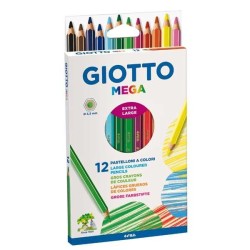 Lápiz de color Giotto Mega - 5,5 mm - Colores surtidos - Estuche 12 ud