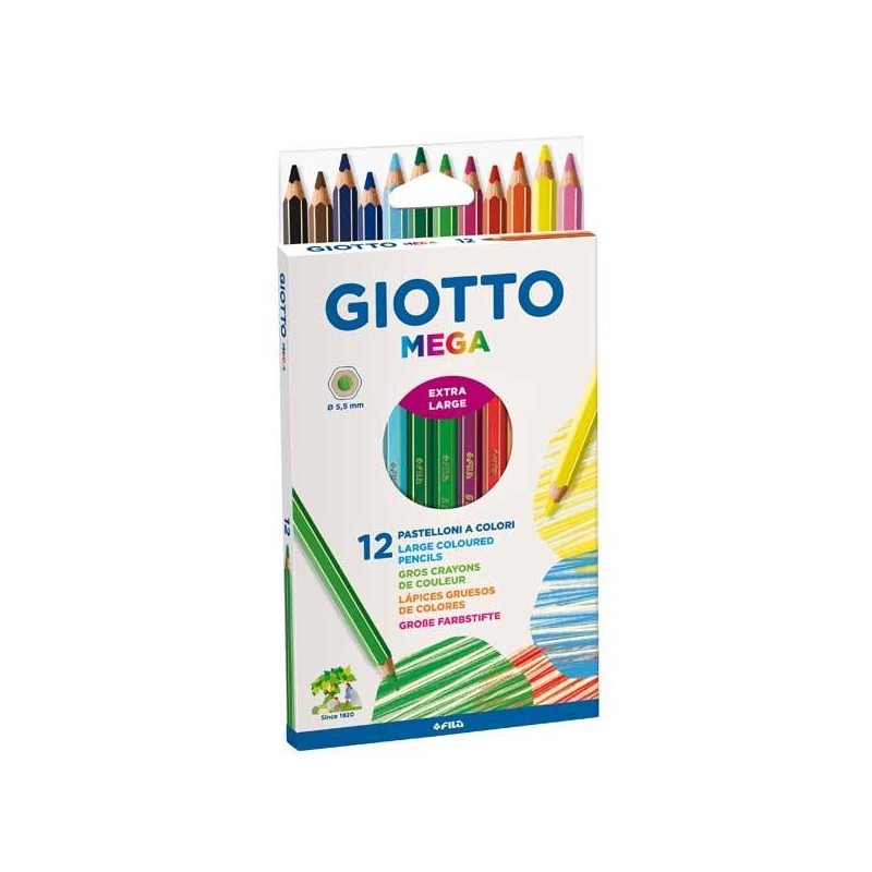 Lápiz de color Giotto Mega - 5,5 mm - Colores surtidos - Estuche 12 ud Lápiz de color Giotto Mega - 5,5 mm - Colores surtidos - Estuche 12 ud