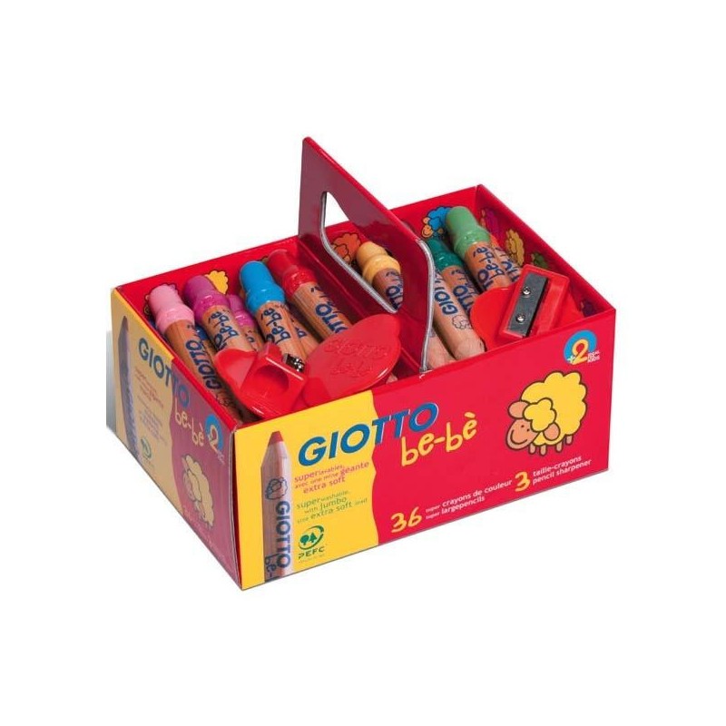 Lápiz de color Giotto Be-Bè - 7 mm - Colores surtidos - School Pack 36 ud - Incluye 3 sacapuntas