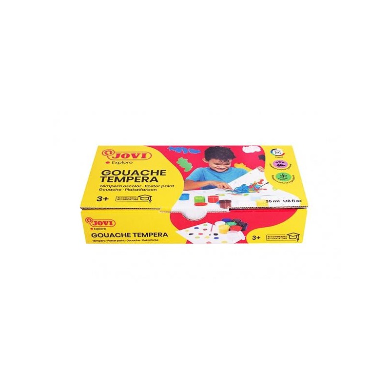Témpera escolar Jovi - 35 ml - Colores surtidos - Estuche 7 ud - Incluye pincel