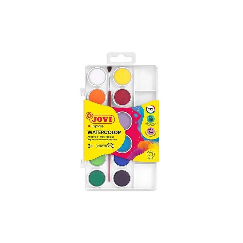 Acuarelas Jovi - 22 mm - Colores surtidos - Estuche 12 ud - Incluye pincel