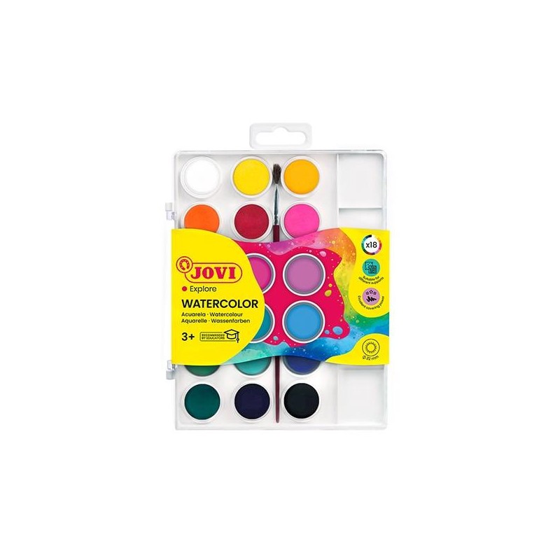 Acuarelas Jovi - 22 mm - Colores surtidos - Estuche 18 ud - Incluye pincel