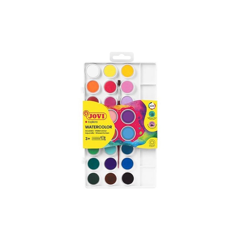 Acuarelas Jovi - 22 mm - Colores surtidos - Estuche 24 ud - Incluye pincel Acuarelas Jovi - 22 mm - Colores surtidos - Estuche 24 ud - Incluye pincel