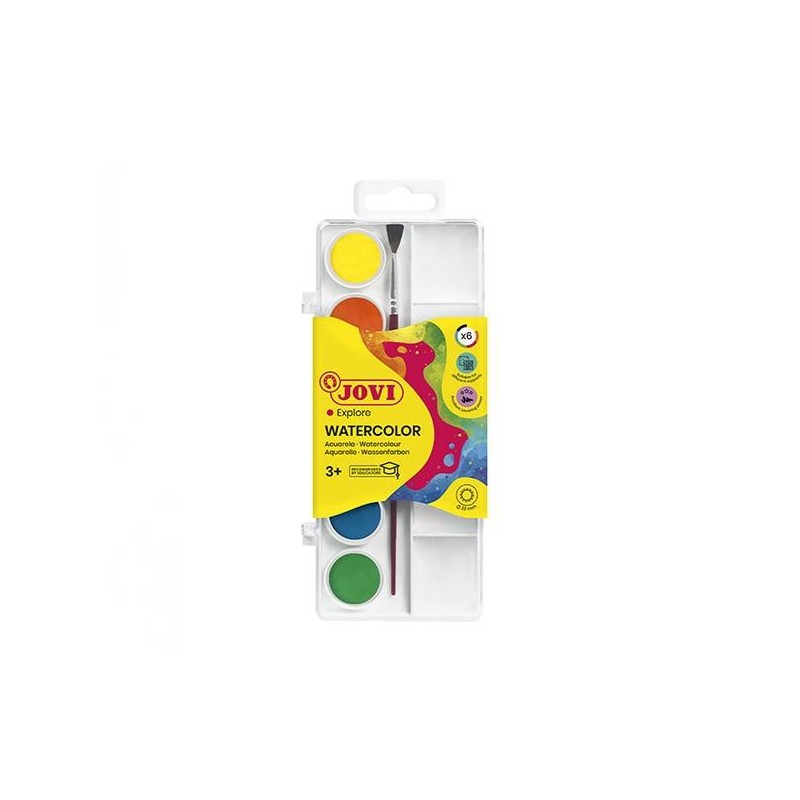Acuarelas Jovi - 22 mm - Colores surtidos - Estuche 6 ud - Incluye pincel
