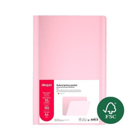 Subcarpeta Dequa - A4 - 180 g - Color rosa pastel (PACK INDIVISIBLE DE 50 UNIDADES)