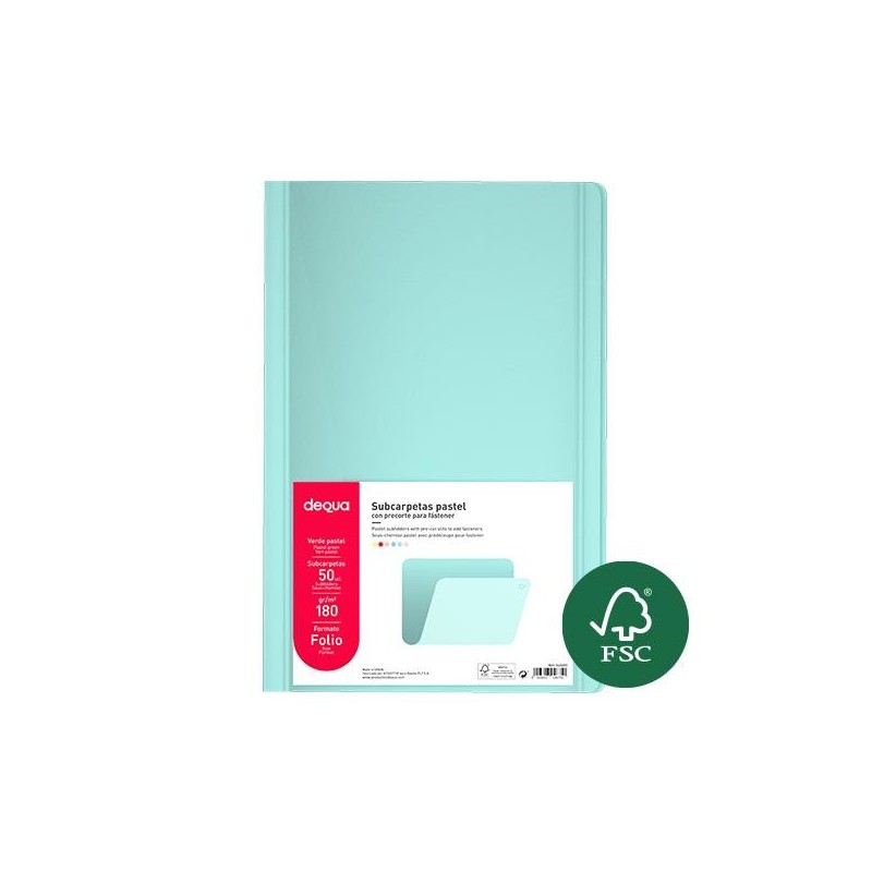 Subcarpeta Dequa - Folio - 180 g - Color verde pastel (PACK INDIVISIBLE DE 50 UNIDADES) Subcarpeta Dequa - Folio - 180 g - Color verde pastel (PACK INDIVISIBLE DE 50 UNIDADES)