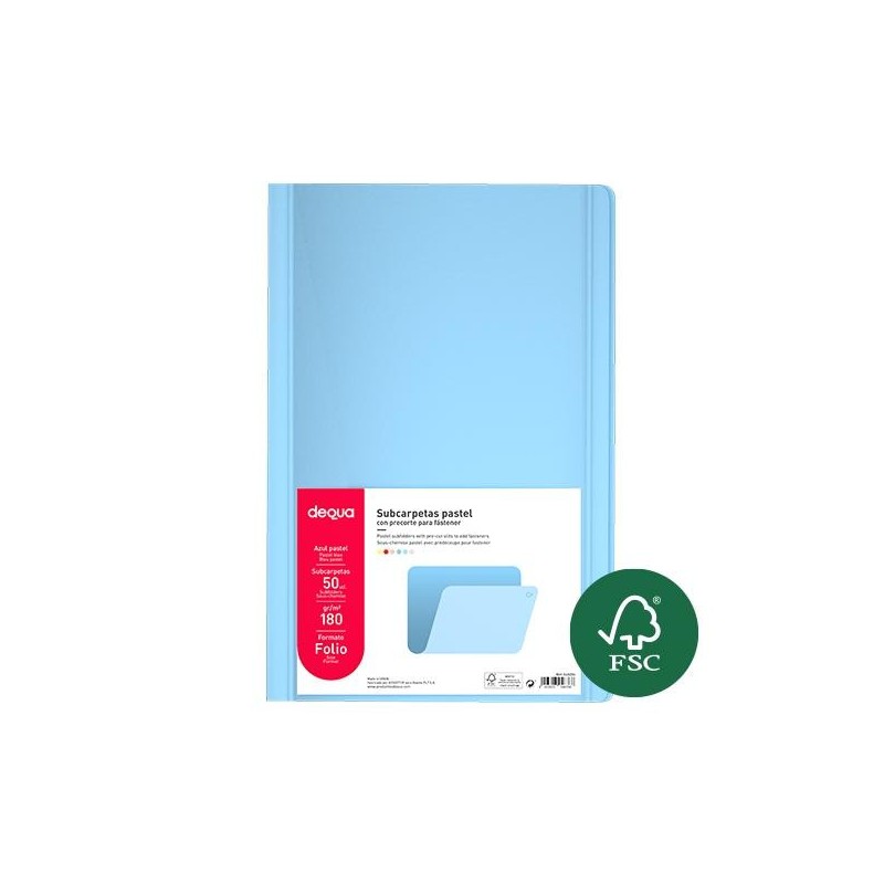 Subcarpeta Dequa - Folio - 180 g - Color azul pastel (PACK INDIVISIBLE DE 50 UNIDADES)