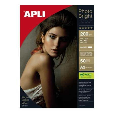 Papel fotográfico brillante Apli Bright - A3 - 200 g - Inkjet - Pack 50 hojas