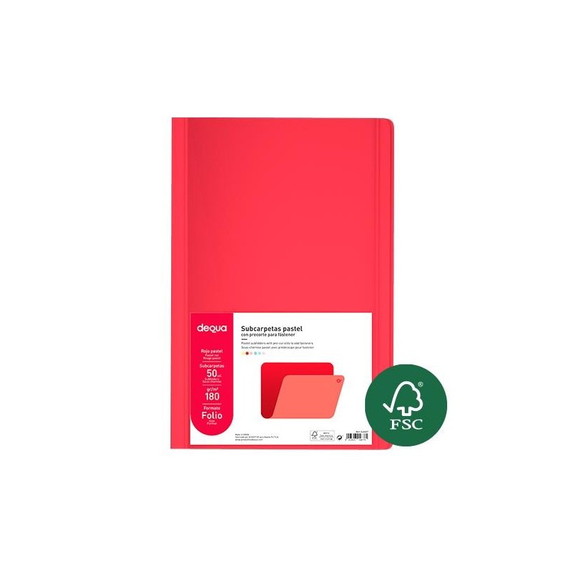 Subcarpeta Dequa - Folio - 180 g - Color rojo pastel (PACK INDIVISIBLE DE 50 UNIDADES) Subcarpeta Dequa - Folio - 180 g - Color rojo pastel (PACK INDIVISIBLE DE 50 UNIDADES)