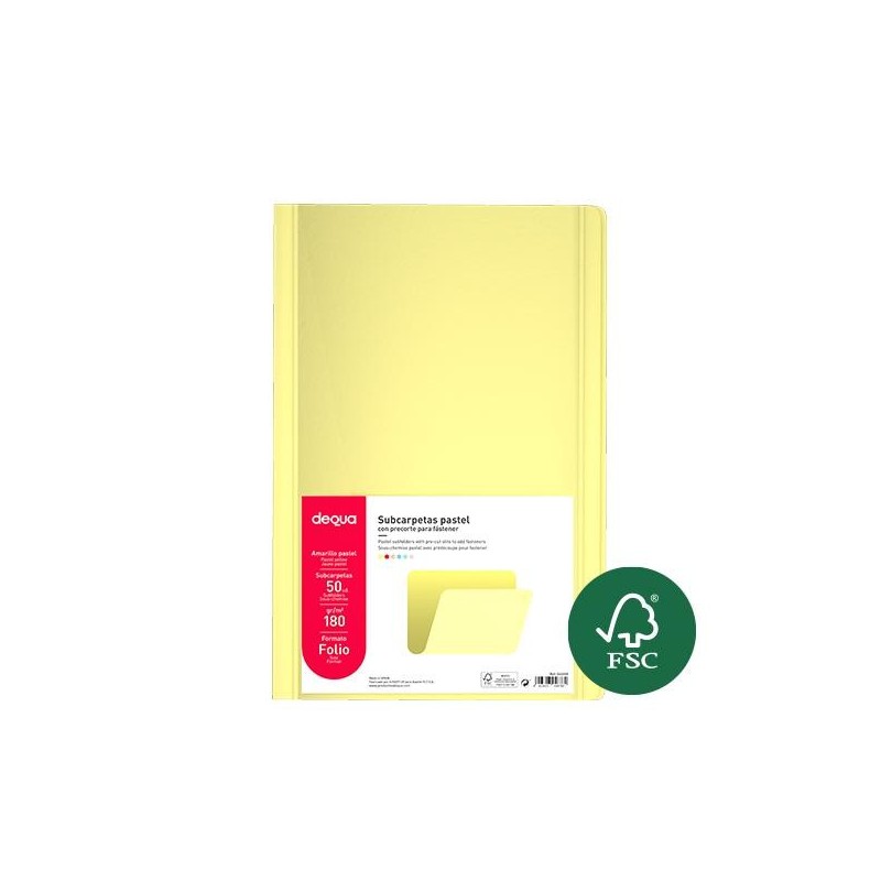 Subcarpeta Dequa - Folio - 180 g - Color amarillo pastel (PACK INDIVISIBLE DE 50 UNIDADES)