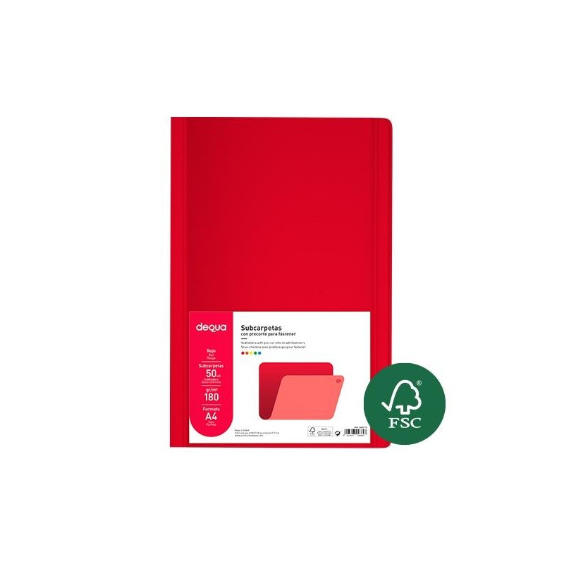 Subcarpeta Dequa - A4 - 180 g - Color rojo (PACK INDIVISIBLE DE 50 UNIDADES)