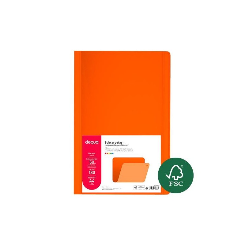 Subcarpeta Dequa - A4 - 180 g - Color naranja (PACK INDIVISIBLE DE 50 UNIDADES) Subcarpeta Dequa - A4 - 180 g - Color naranja (PACK INDIVISIBLE DE 50 UNIDADES)