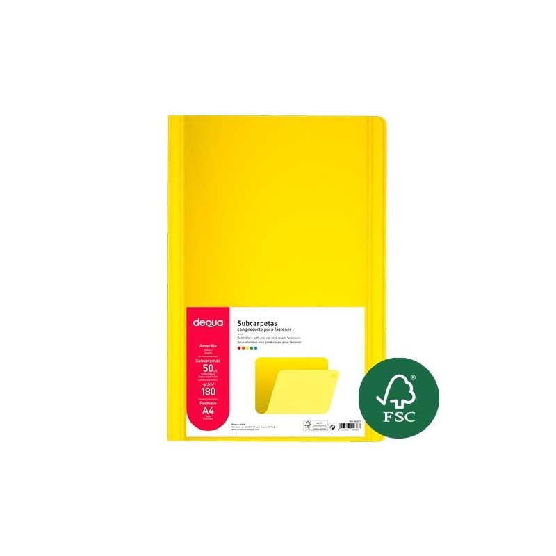 Subcarpeta Dequa - A4 - 180 g - Color amarillo (PACK INDIVISIBLE DE 50 UNIDADES)