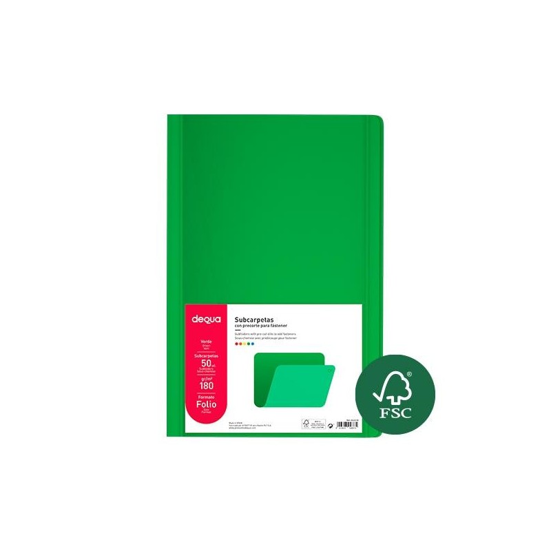 Subcarpeta Dequa - Folio - 180 g - Color verde (PACK INDIVISIBLE DE 50 UNIDADES)