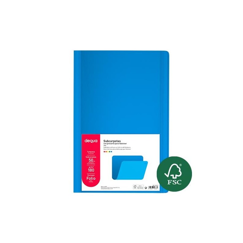 Subcarpeta Dequa - Folio - 180 g - Color turquesa (PACK INDIVISIBLE DE 50 UNIDADES) Subcarpeta Dequa - Folio - 180 g - Color turquesa (PACK INDIVISIBLE DE 50 UNIDADES)