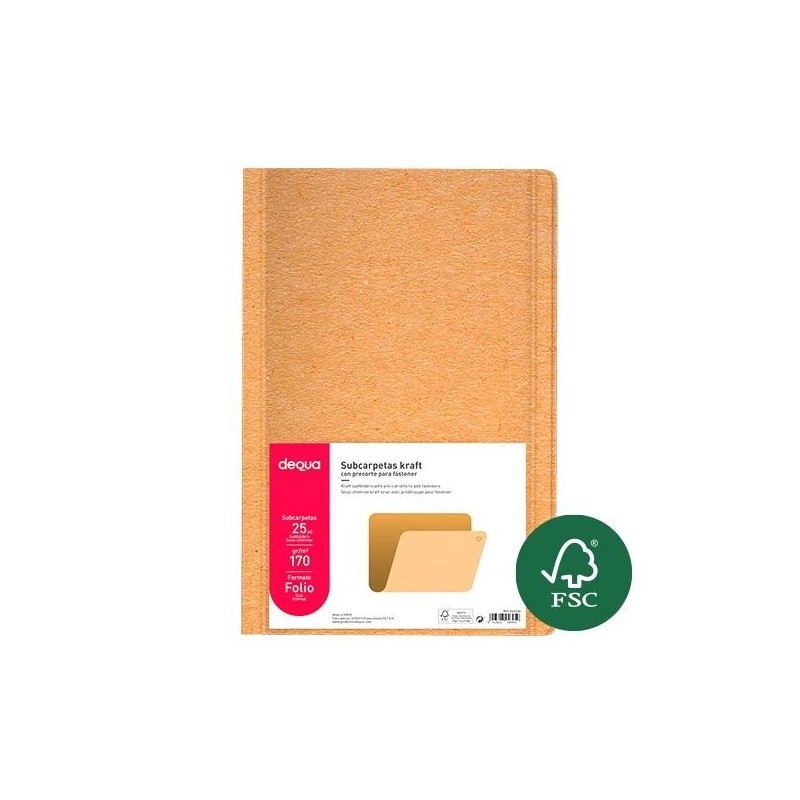 Subcarpeta kraft Dequa - Folio - 170 g (PACK INDIVISIBLE DE 25 UNIDADES)