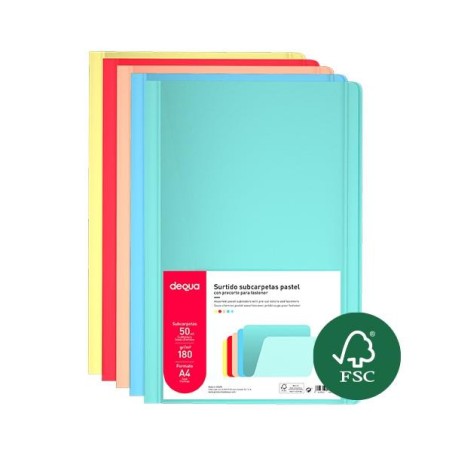 Subcarpeta Dequa - A4 - 180 g - Colores surtidos pastel - Pack 50 ud