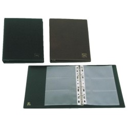Tarjetero Grafoplás Basic - PVC - Cuarto - 10 fundas - 60 tarjetas - 4 anillas x 20 mm - Color negro