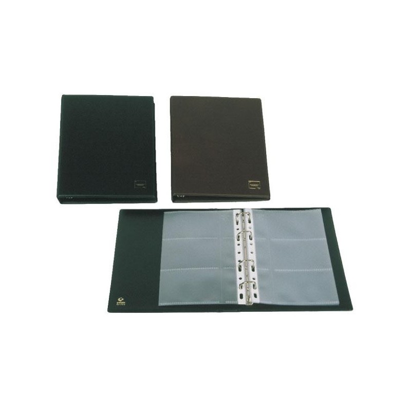 Tarjetero Grafoplás Basic - PVC - Cuarto - 10 fundas - 60 tarjetas - 4 anillas x 20 mm - Color negro