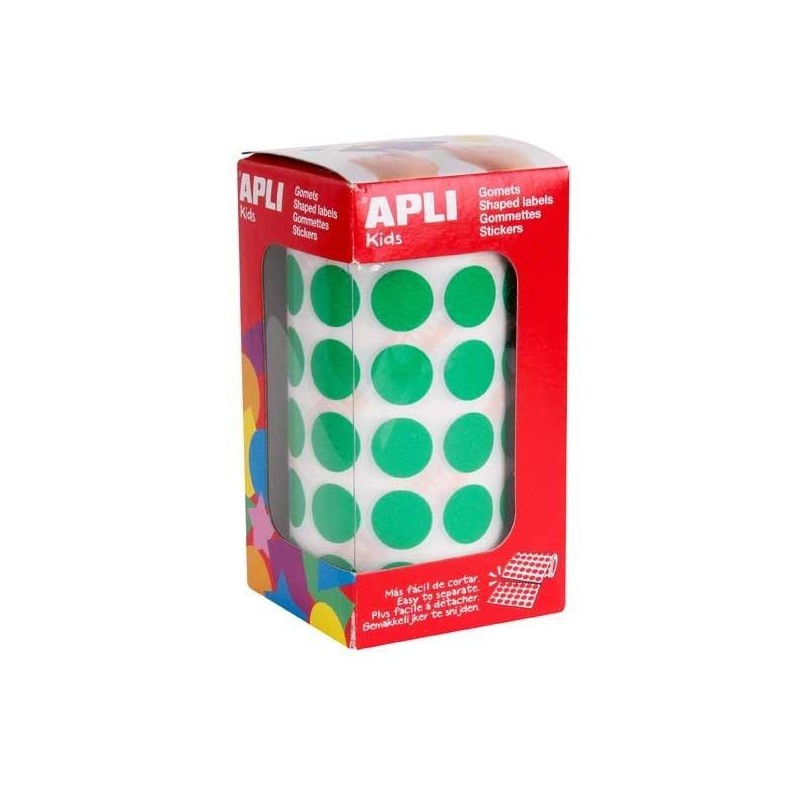 Gomets redondos Apli - 10,5 mm - Color verde - Rollo 5192 ud