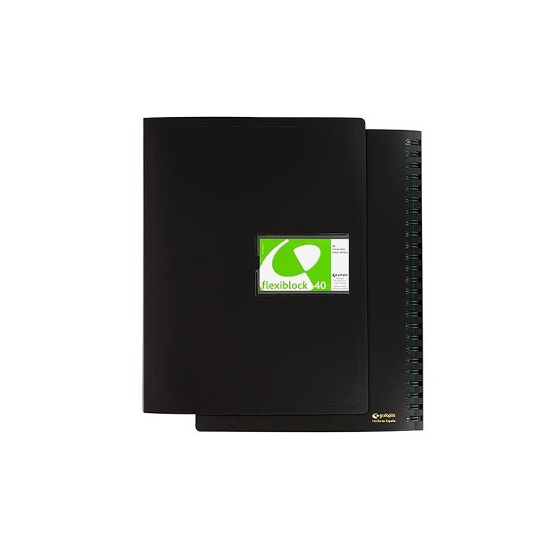 Carpeta de fundas Grafoplás - Espiral oculto - PP - Folio - 40 fundas - Color negro Carpeta de fundas Grafoplás - Espiral oculto - PP - Folio - 40 fundas - Color negro